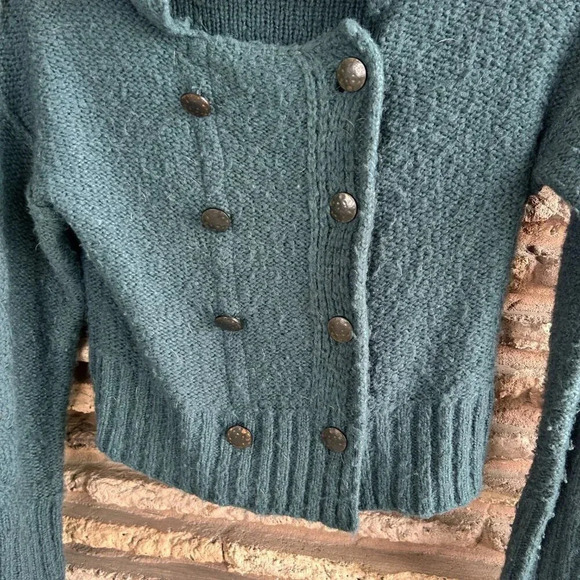 Free People Spruce Green Double Breasted Cropped Cardigan Sweater Size Small - Picture 5 of 7
